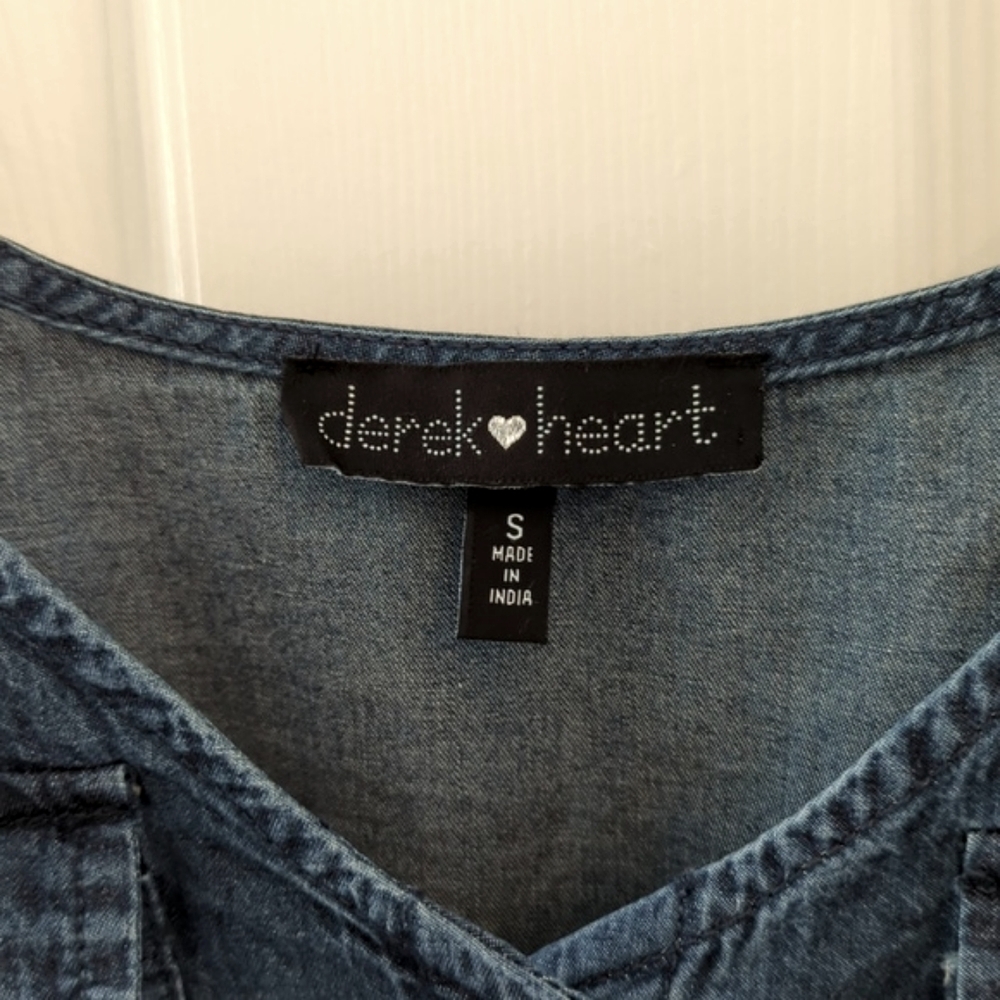 Derek Heart Denim Top Drawstring Tie Waist Button Up Size Small - Picture 3 of 12
